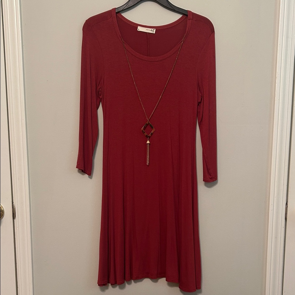 Forever Rose Brand Elegant Long Sleeve Burgundy Dress